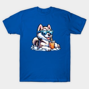 Siberian Husky Drinking Iced Tea Wearing Sunglasses T-Shirt